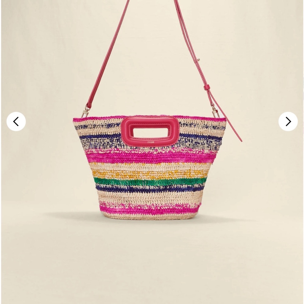 NWT Maje Multicolor Striped Raffia Shoulder Bag